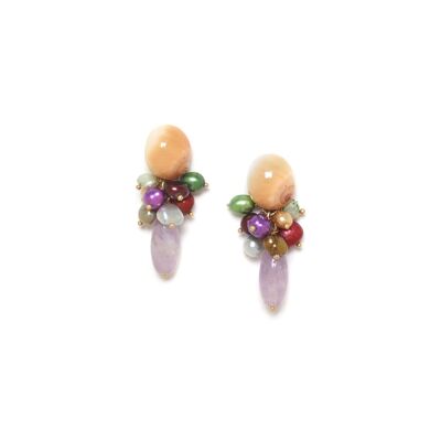 MONTE ROSSO top push-button earrings with shell and amethyst drop