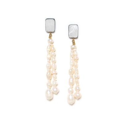 MOONLIGHT  boucles d'oreilles poussoir 2 rangs perles