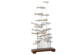 DÉCORATION BOIS MÉTAL 45X45X100 POISSON BLANC DH210574 1