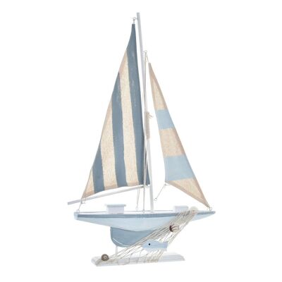 DECORATION WOOD POLYESTER 33X5X55 BLUE SAILBOAT LM196664