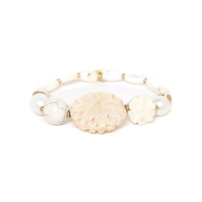 PONDICHERY engraved bone bead stretch bracelet