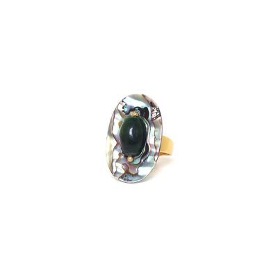 SALONGA verstellbarer ovaler Ring aus Abalone und Tigerauge