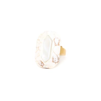 PONDICHERY anillo de howlita rectangular ajustable