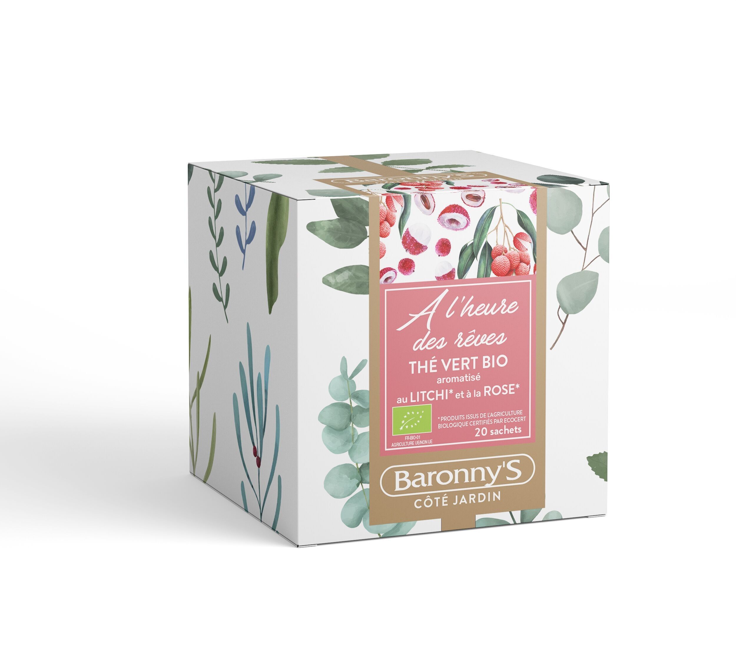 Thé vert aromatisé litchi*, rose* - A l'heure des Rêves BIO - Boite 20 sachets