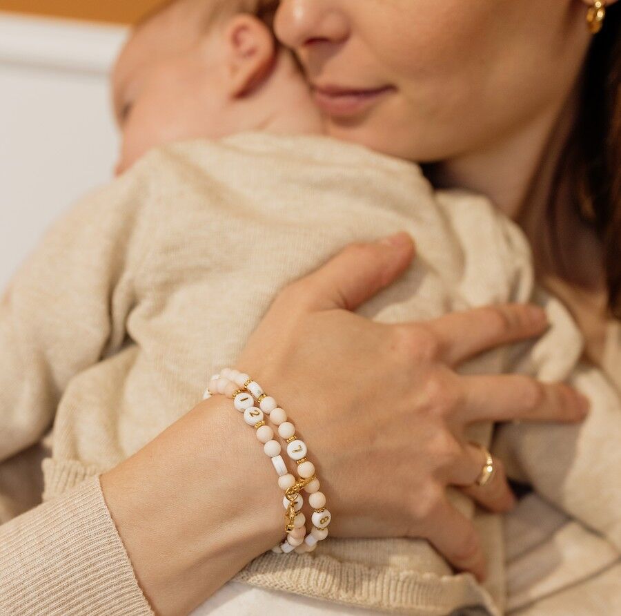 Bracciale allattamento con perle di quarzo - Beige rosa - scatola omaggio