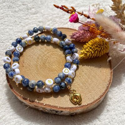Bracelet d'allaitement perles quartz (Bleu)