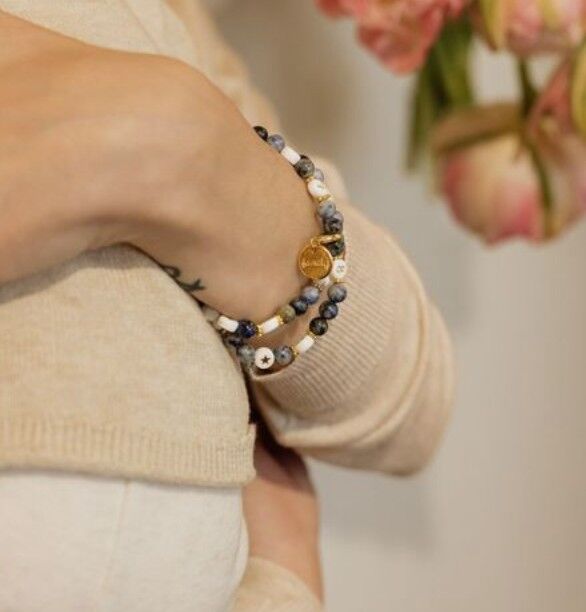 Braccialetto per l'allattamento in perle di quarzo - Blu - scatola gratuita