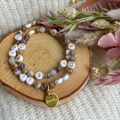 Quartz bead nursing bracelet (Purple marble)