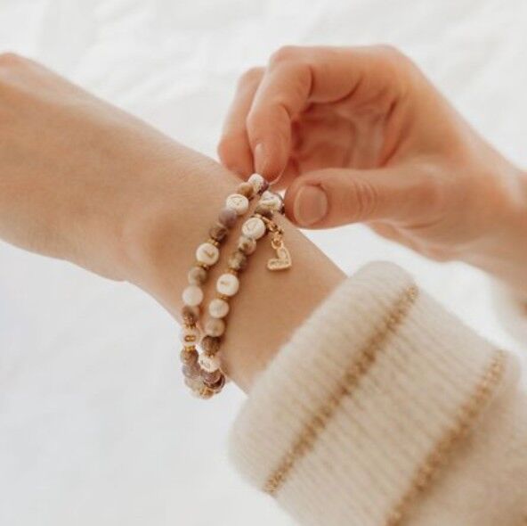 Bracciale allattamento in perle di quarzo - Marmo viola - scatola gratuita