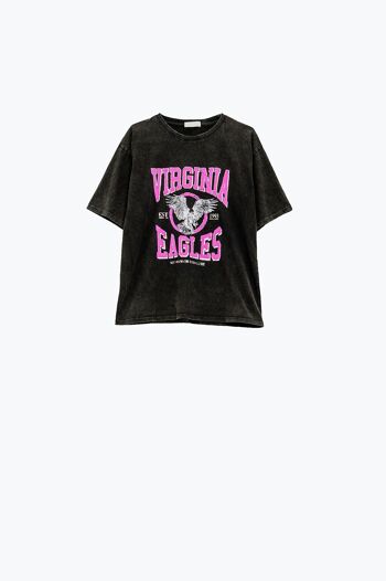 Camiseta noire avec texte Virgina Eagels en rose 6