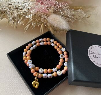 Bracelet d'allaitement perles quartz (Orange et doré) 3