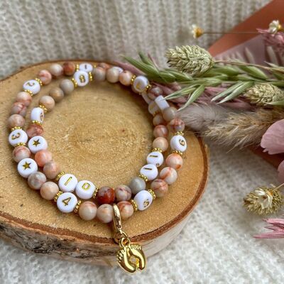 Quartz bead nursing bracelet (Vintage beige pink)