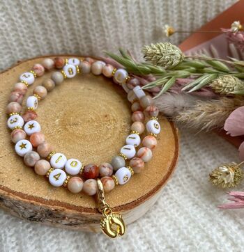 Bracelet d'allaitement perles quartz (Vintage beige rose) 1