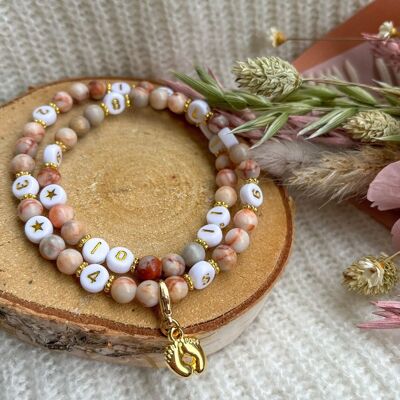 Bracelet d'allaitement perles quartz (Vintage beige rose)