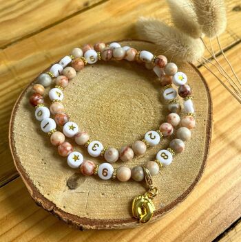 Bracelet d'allaitement perles quartz (Vintage beige rose) 4