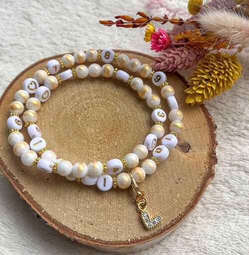 Bracelet d'allaitement perles quartz semi-précieuse (Blanc et doré)