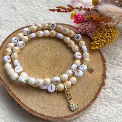 Pulsera de enfermería cuentas de cuarzo semipreciosas (Blanco y oro)