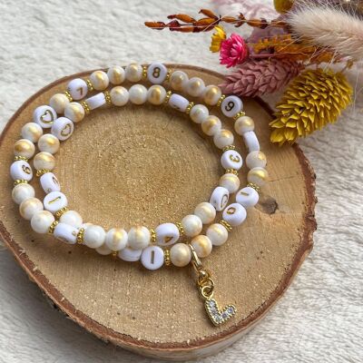 Bracelet d'allaitement perles quartz semi-précieuse (Blanc et doré)