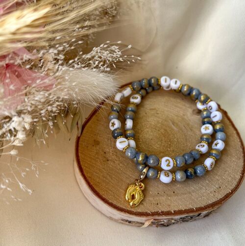 Bracelet d'allaitement perles quartz semi-précieuse (Marine doré)