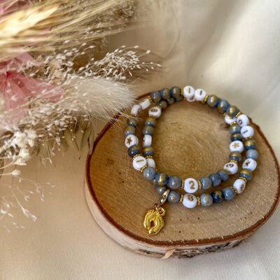 Bracelet d'allaitement perles quartz semi-précieuse (Marine doré)