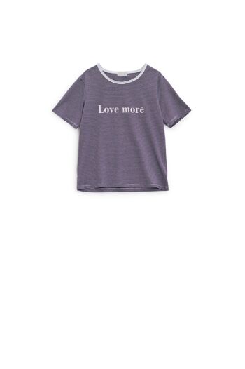 Camiseta blanca avec rayas negras et texte Love More 6