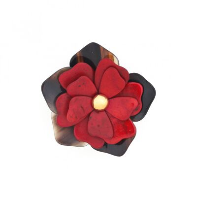 FLORA Brosche mit roten Blütenblättern