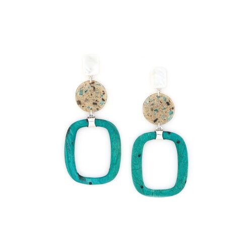 CALVI  boucles d'oreilles poussoir terrazzo anneau bleu