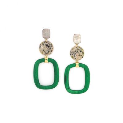 CALVI  boucles d'oreilles poussoir terrazzo anneau vert