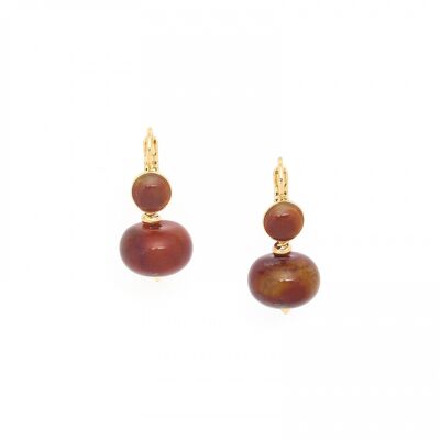 PEBBLES  boucles d'oreilles dormeuses agate marron