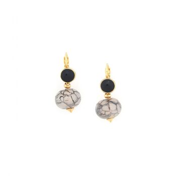 PEBBLES  boucles d'oreilles dormeuses agate grise top noir