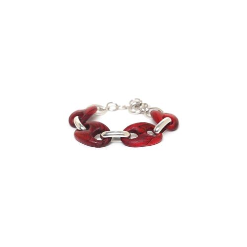 KAFFE  bracelet bois & chaine rouge