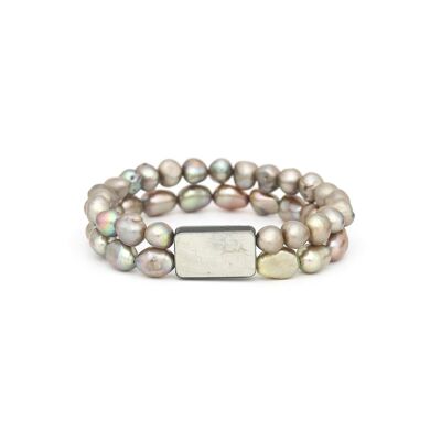 RAINBOW Stretch-Armband 2 Reihen graue Perlen