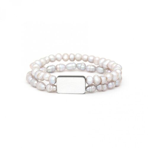 RAINBOW  bracelet extensible 2 rangs perles blanches