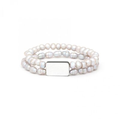 RAINBOW  bracelet extensible 2 rangs perles blanches