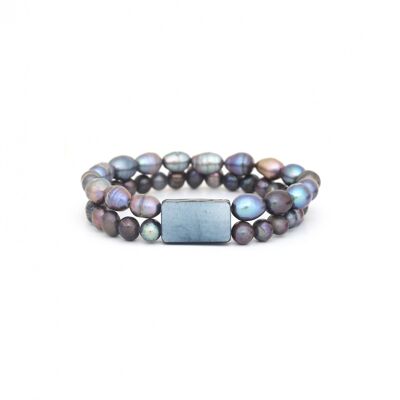 RAINBOW Stretch-Armband 2 Reihen blaue Perlen