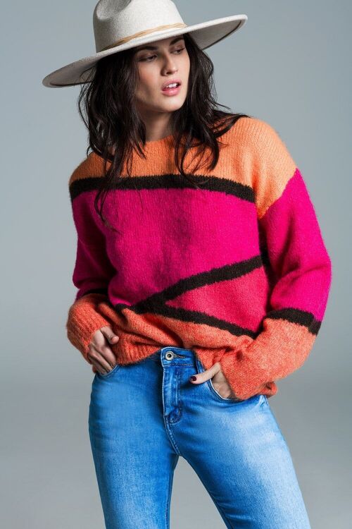 Two-tone asymmetrical sweater