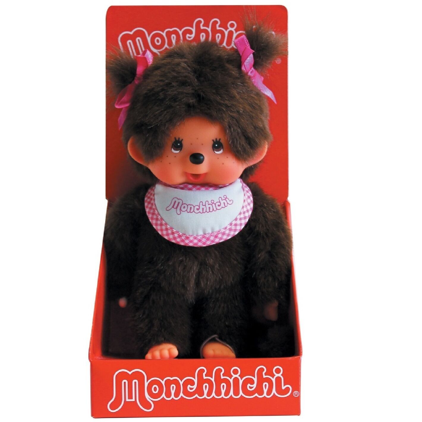Bavaglino di peluche Monchichi Girl rosa e bianco 20 cm