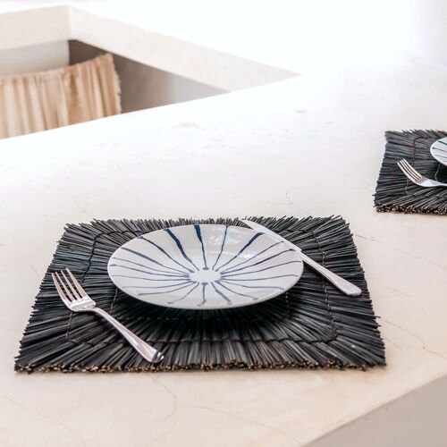 Tischset (2er-/4er-/6er-Set) 36 cm quadratisch | Platzset | Platzdeckchen VARNA (schwarz) aus Seegras