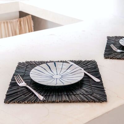 Placemat (set of 2/4/6) 36 cm square | Placemat | Placemat VARNA (black) made of seagrass