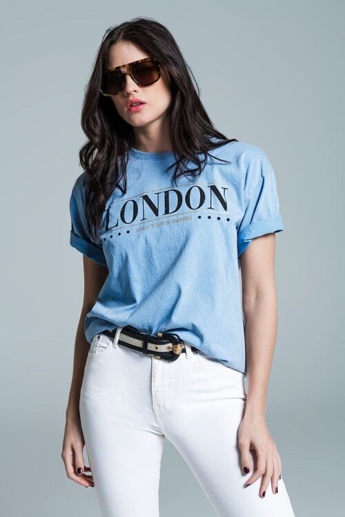 Camiseta holgada en color azul bebé lavado con logo de Londres