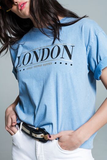 Camiseta holgada en couleur azul bebé lavado avec logo de Londres 4