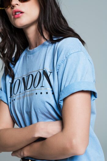 Camiseta holgada en couleur azul bebé lavado avec logo de Londres 5