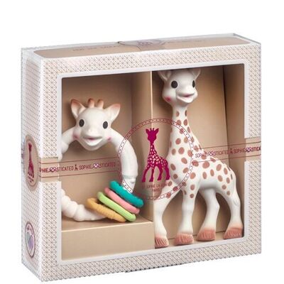 Creazione classica - composizione 6 (Sophie la giraffa + Color'rings) Sacchetto regalo e biglietto nella scatola per accompagnare l'acquisto