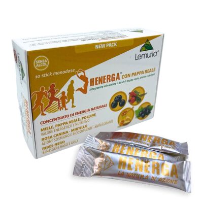 Lemuria - Henerga con Jalea Real Complemento Alimenticio Vegetal y Derivados - En el nuevo formato, 10 sticks de 10 ml