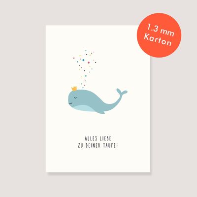 Carte postale en carton naturel - "Baleine - Bonne chance pour votre baptême"