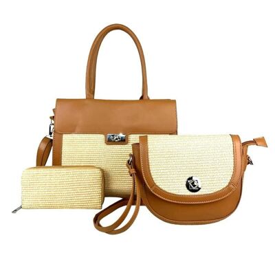 3 Pieces Shoulder Bag, Crossbody Bag and Wallet in Synthetic Leather
