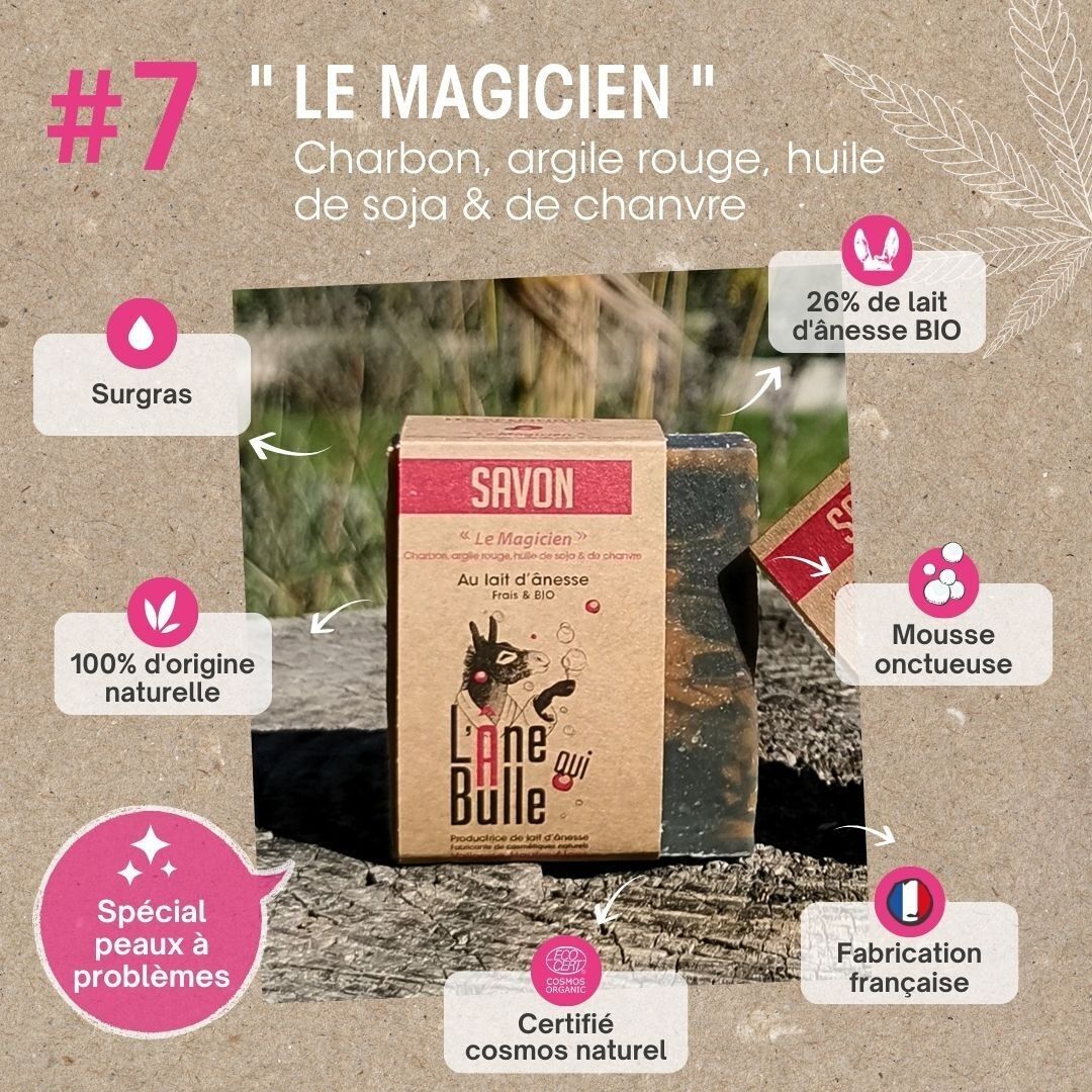 Sapone al latte d'asina Le Magicien -argilla rossa e carbone-