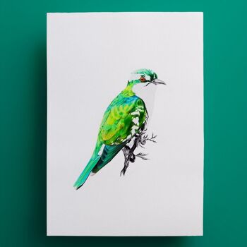 Affiche oiseau "Green Bird" A5 - tirages limités et signés 3