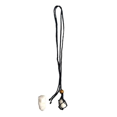 Macrame Necklace, White Agate Tumbled, with White Agate Rough Cut