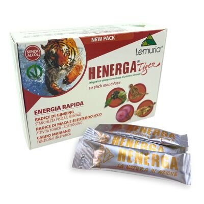 Lemuria - Henerga Tiger - Energia rapida, Contro la Stanchezza Fisica e Mentale - Integratore Alimentare a Base di Piante e Derivati - Nel nuovo formato, 10 stick da 10 ml